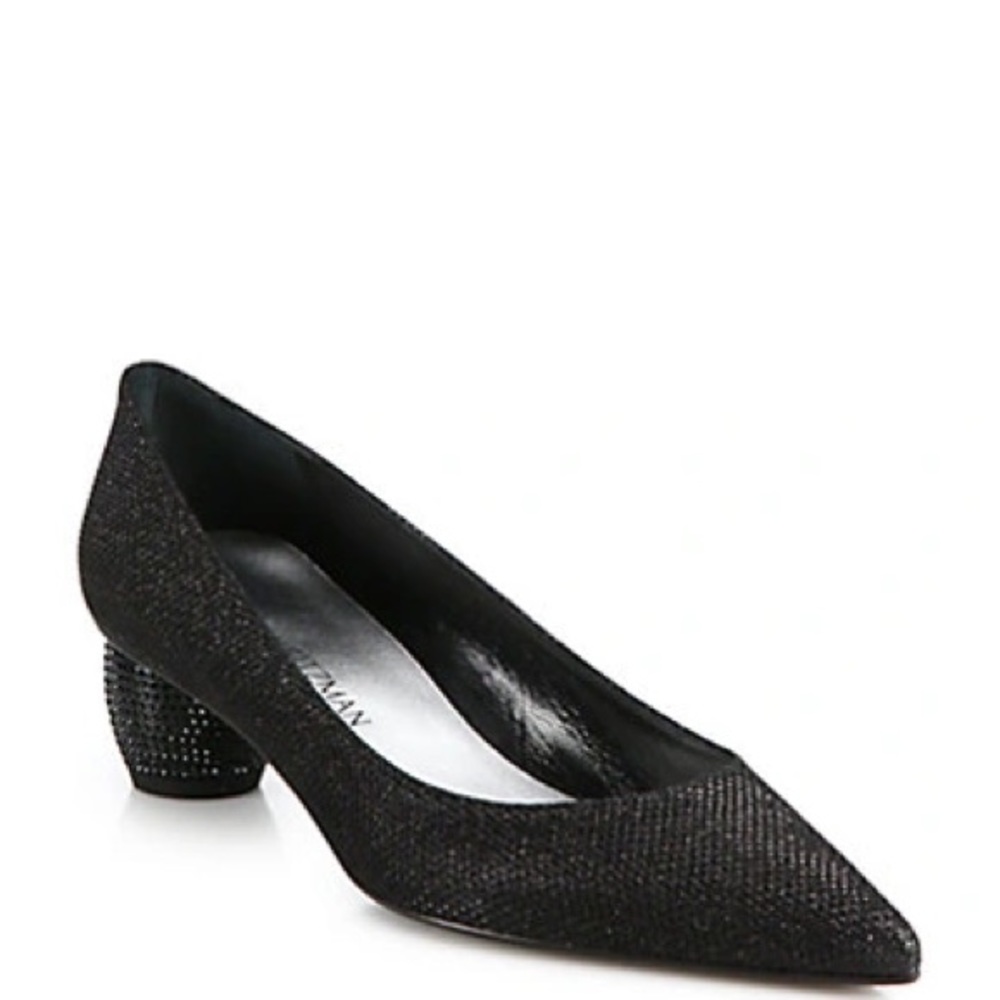 Stuart Weitzman Poco Globe Swarovski pointy black heels pumps size 6.5